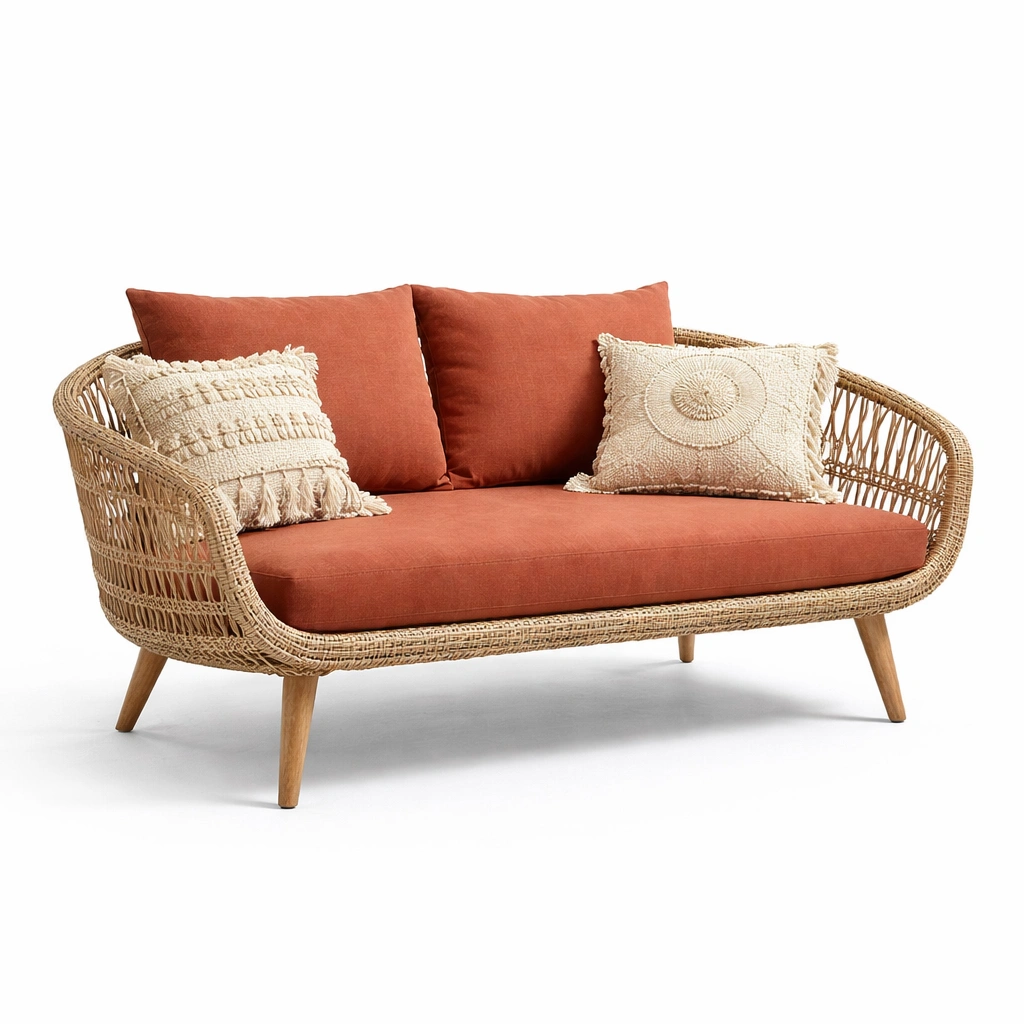 Rattan Sofa Boho Stil Orange