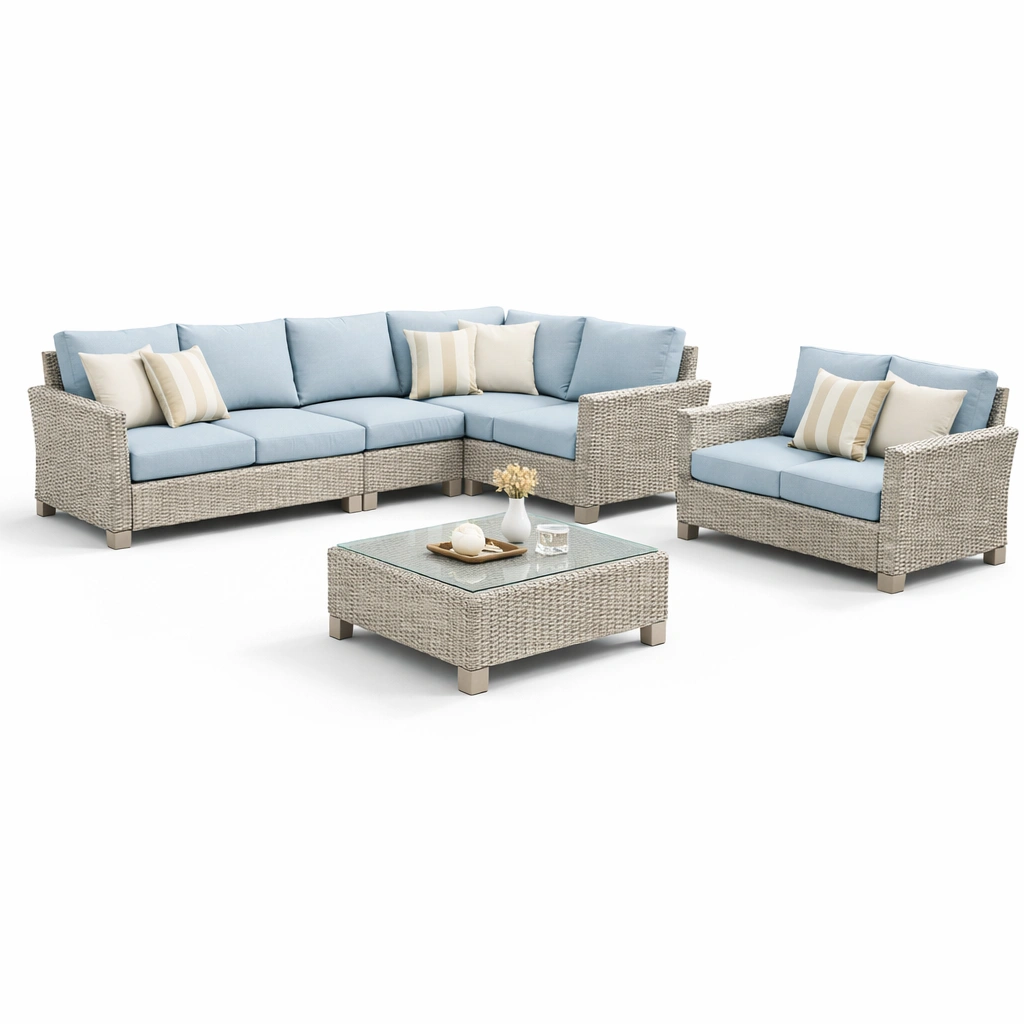 Garten Lounge Set Rattan Blau