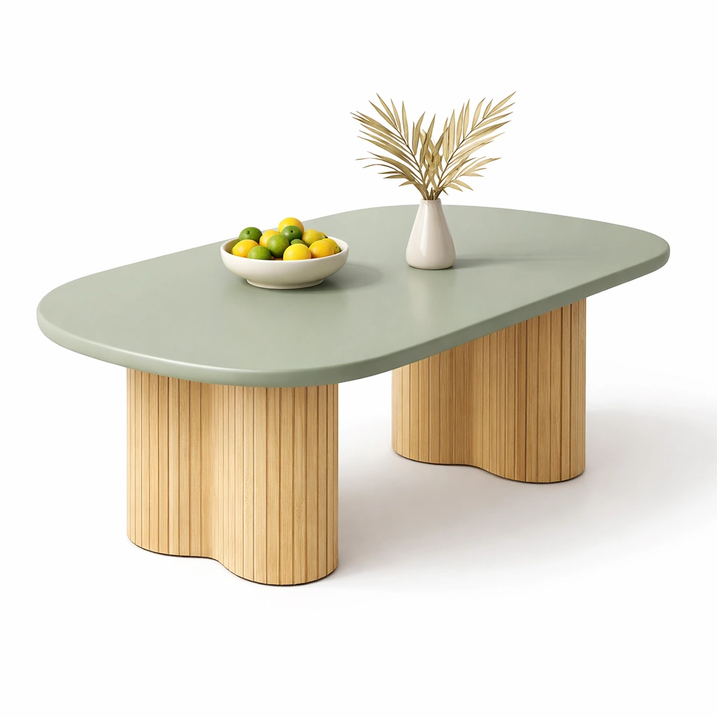 Design Tisch Oval Gruen Holzbeine