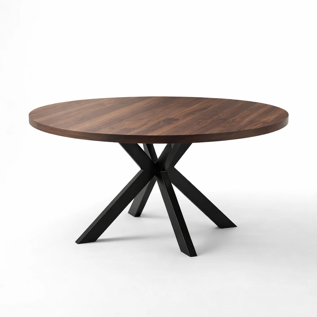 Runder Esstisch Holz mit Metallgestell Braun