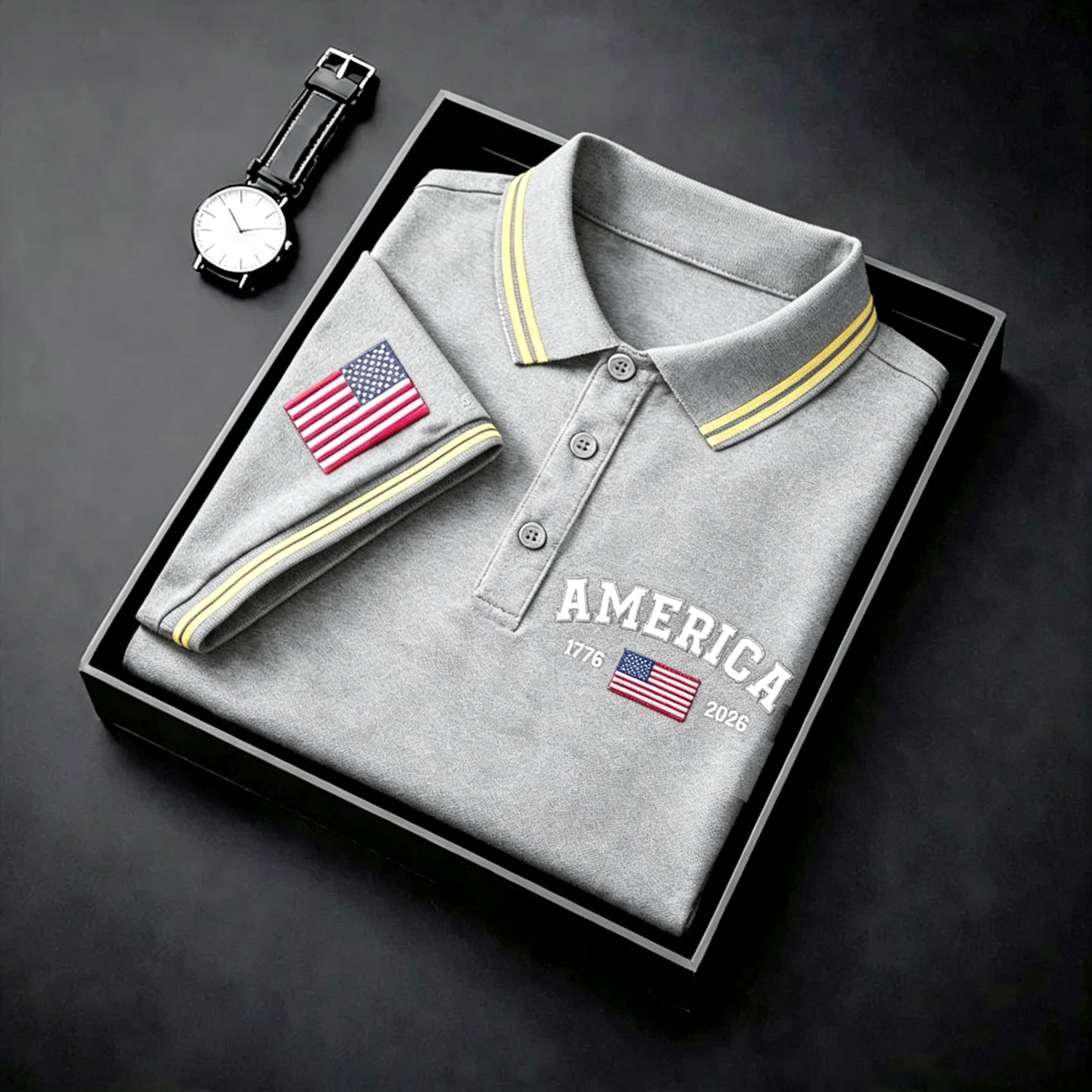 Men's USA Flag Golf Club Embroidered Polo Shirt - Patriotic Performance