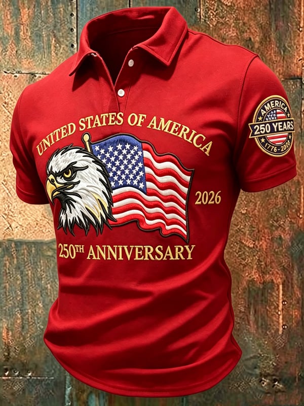 USA 250th Anniversary Semiquincentennial Eagle Flag Fourth of July Polo Shirt