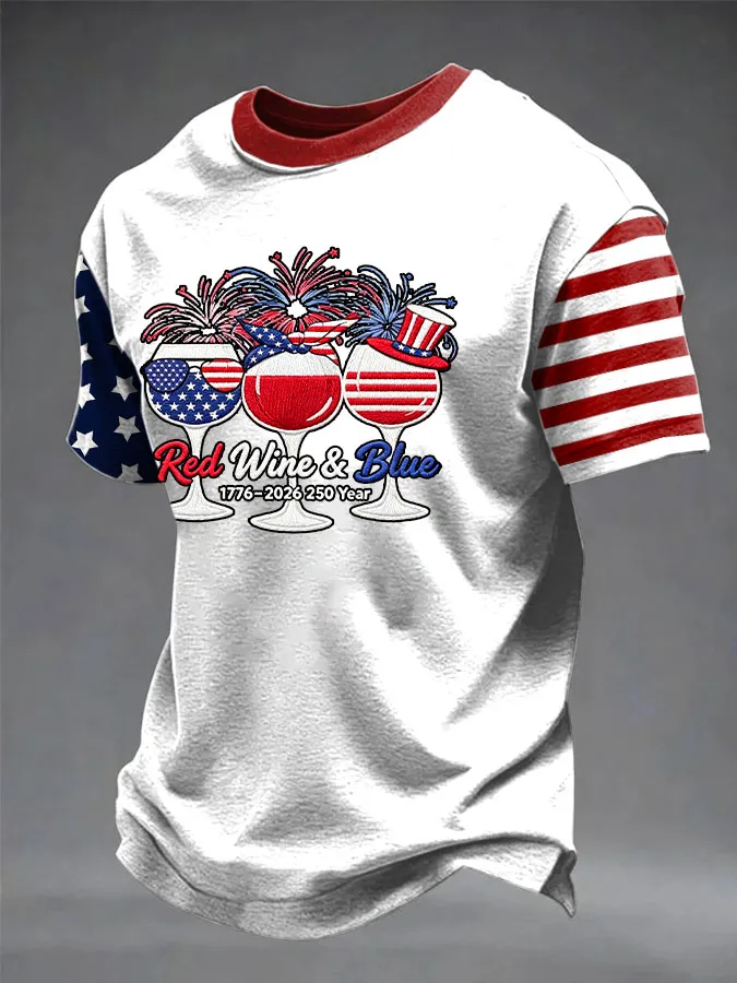 Men's Retro 1776–2026 250 Year Red Wine & Blue Printed Top