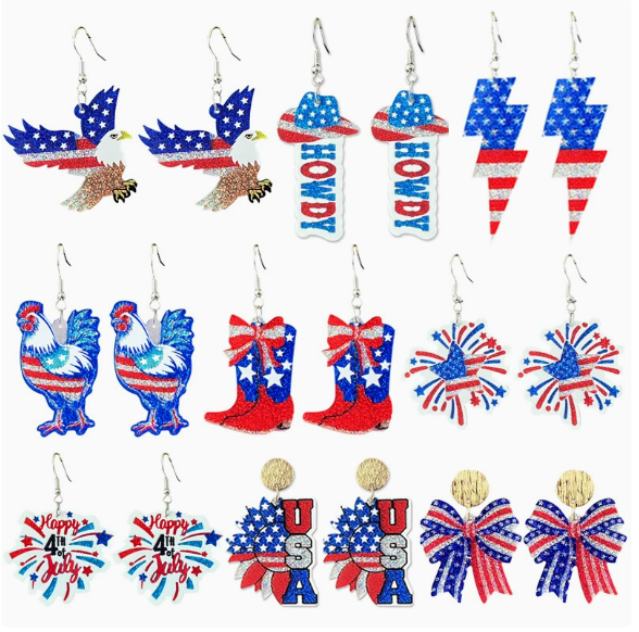 USA 250th Patriotic Glitter Acrylic Earrings