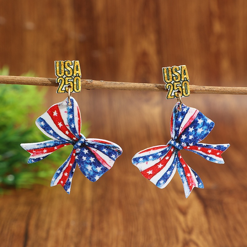USA 250th Anniversary Flag Bow Earrings
