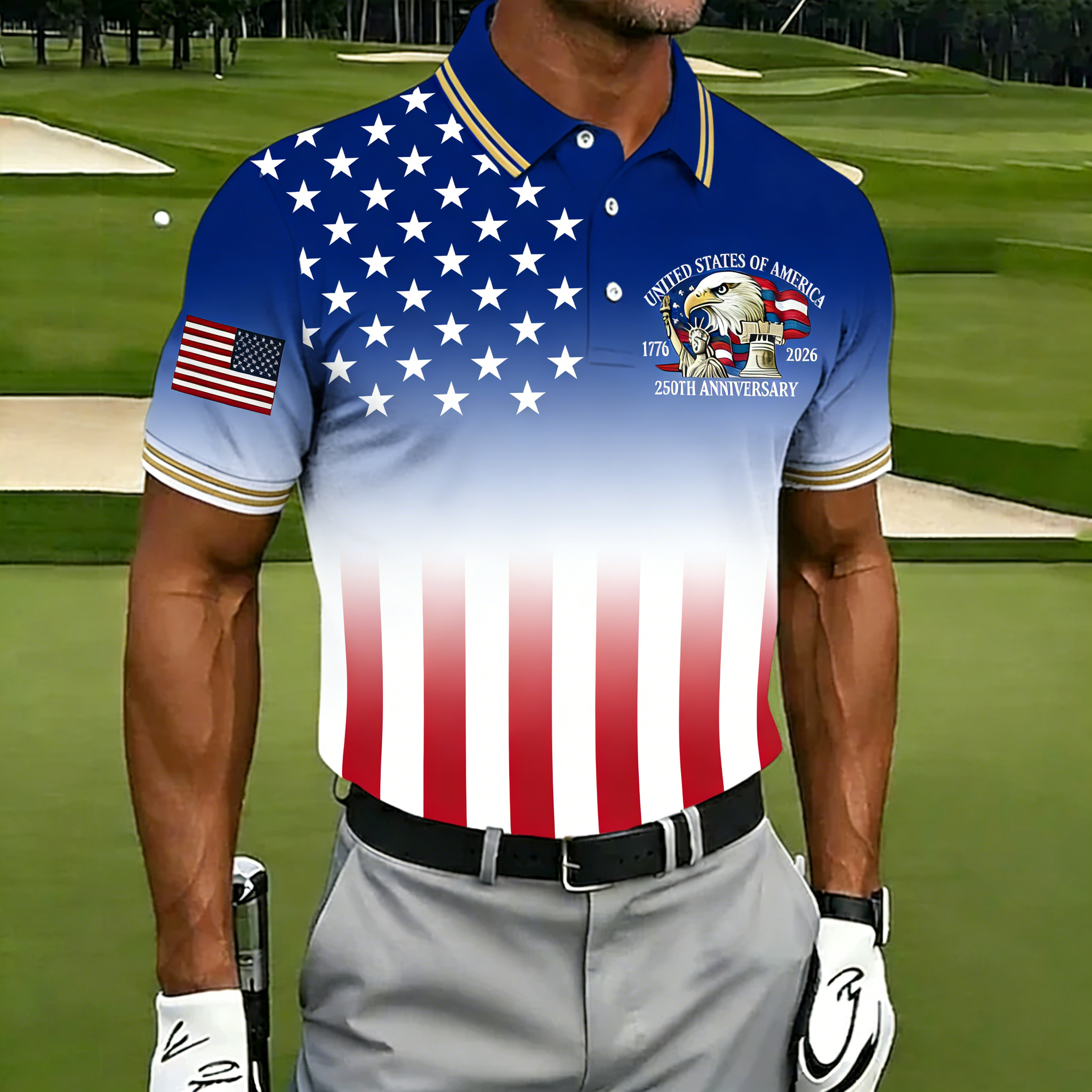 Men's 250th USA Flag Gradient Golf Polo