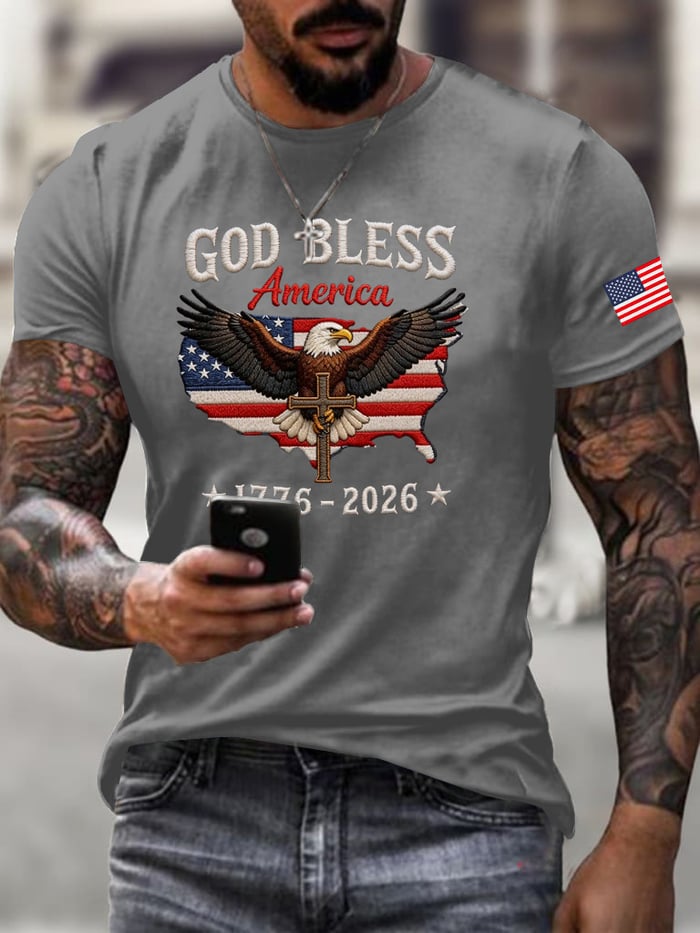 Men's Patriotic 250th Anniversary God Bless America Eagle 1776–2026 T-Shirt