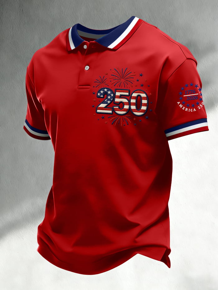 Men's Retro American 250th Anniversary Print Golf Polo Shirt