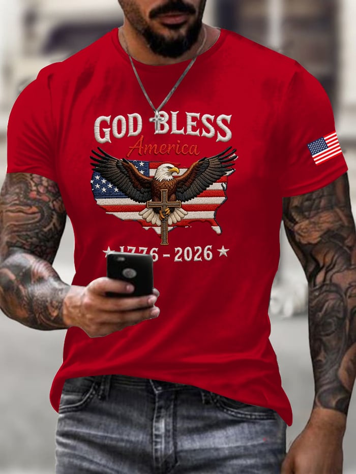 Men's Patriotic 250th Anniversary God Bless America Eagle 1776–2026 T-Shirt