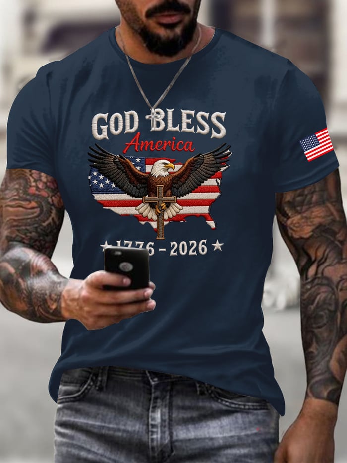 Men's Patriotic 250th Anniversary God Bless America Eagle 1776–2026 T-Shirt