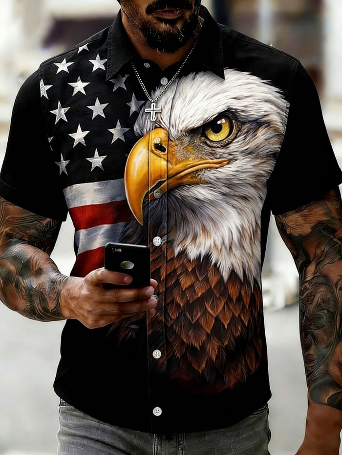 Men's Retro Vacation American 250th Anniversary Short-Sleeved Shirt