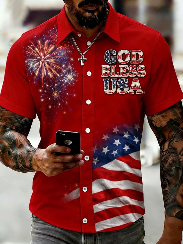 Men's Retro Vacation American 250th Anniversary Short-Sleeved Shirt