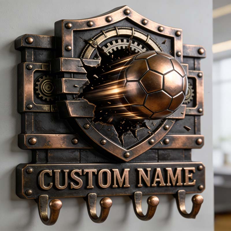 Personalized shield football-themed metal hooks
