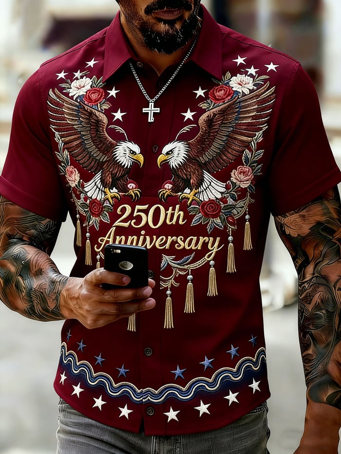 Men's Retro Vacation American 250th Anniversary Short-Sleeved Shirt