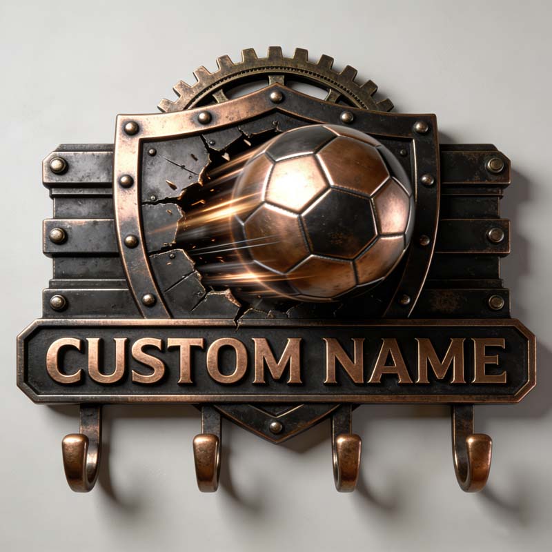Personalized shield football-themed metal hooks