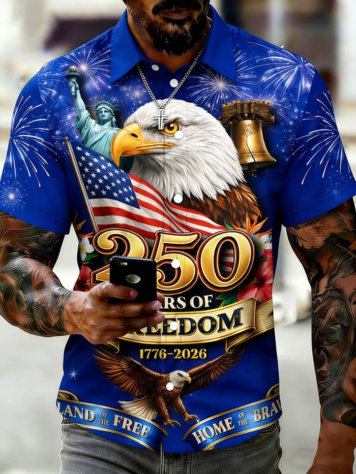 Men's Retro Vacation American 250th Anniversary Short-Sleeved Shirt