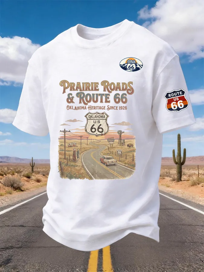 Men's Prairie Roads Route 66 Oklahoma Printed Short-sleeved T-shirt