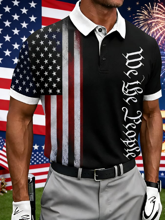 Men'S Casual Polo Shirt With American 250th Anniversary Print