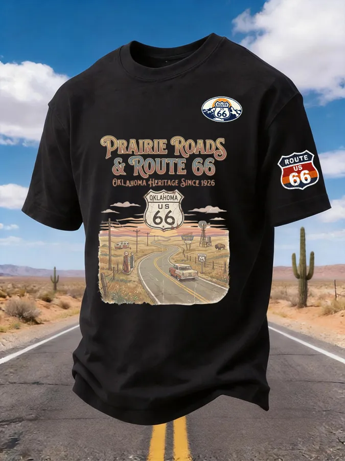 Men's Prairie Roads Route 66 Oklahoma Printed Short-sleeved T-shirt