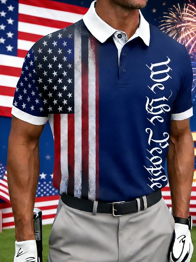 Men'S Casual Polo Shirt With American 250th Anniversary Print