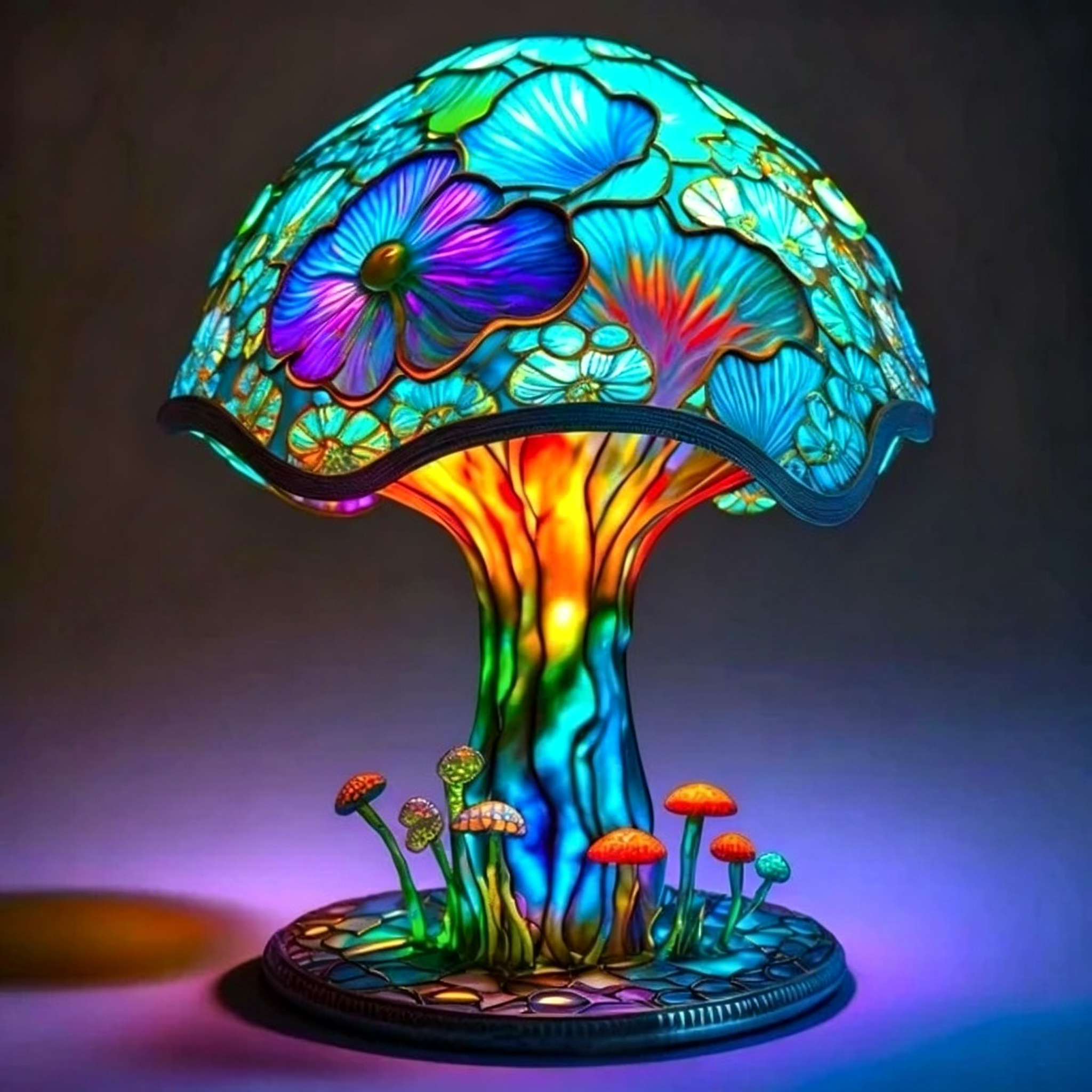 Stained Glass Forest Mushroom Lamp