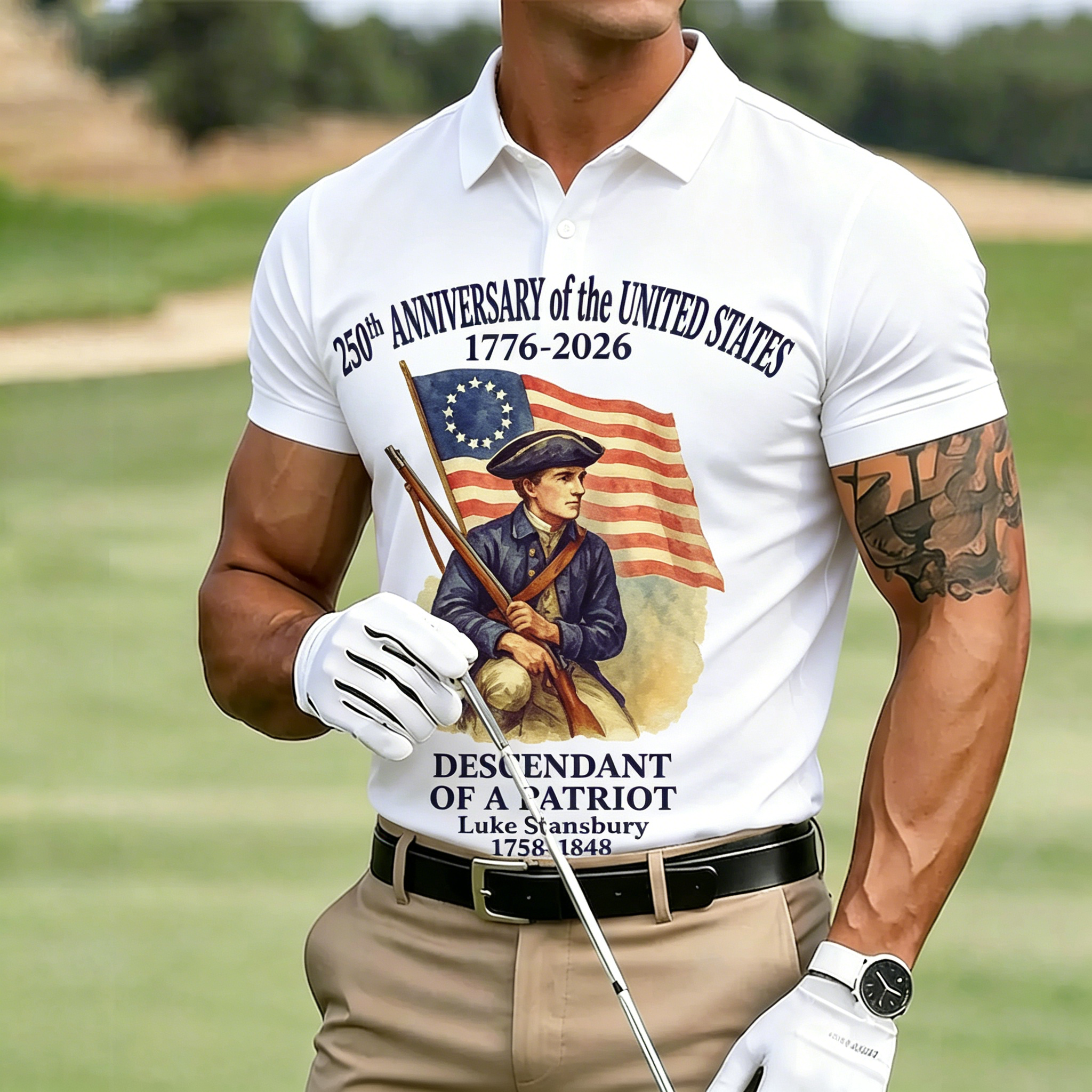 Men's 1776 USA Flag Golf Polo