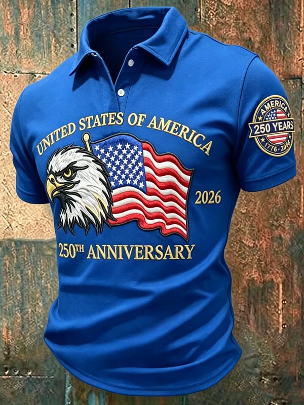 USA 250th Anniversary Semiquincentennial Eagle Flag Fourth of July Polo Shirt