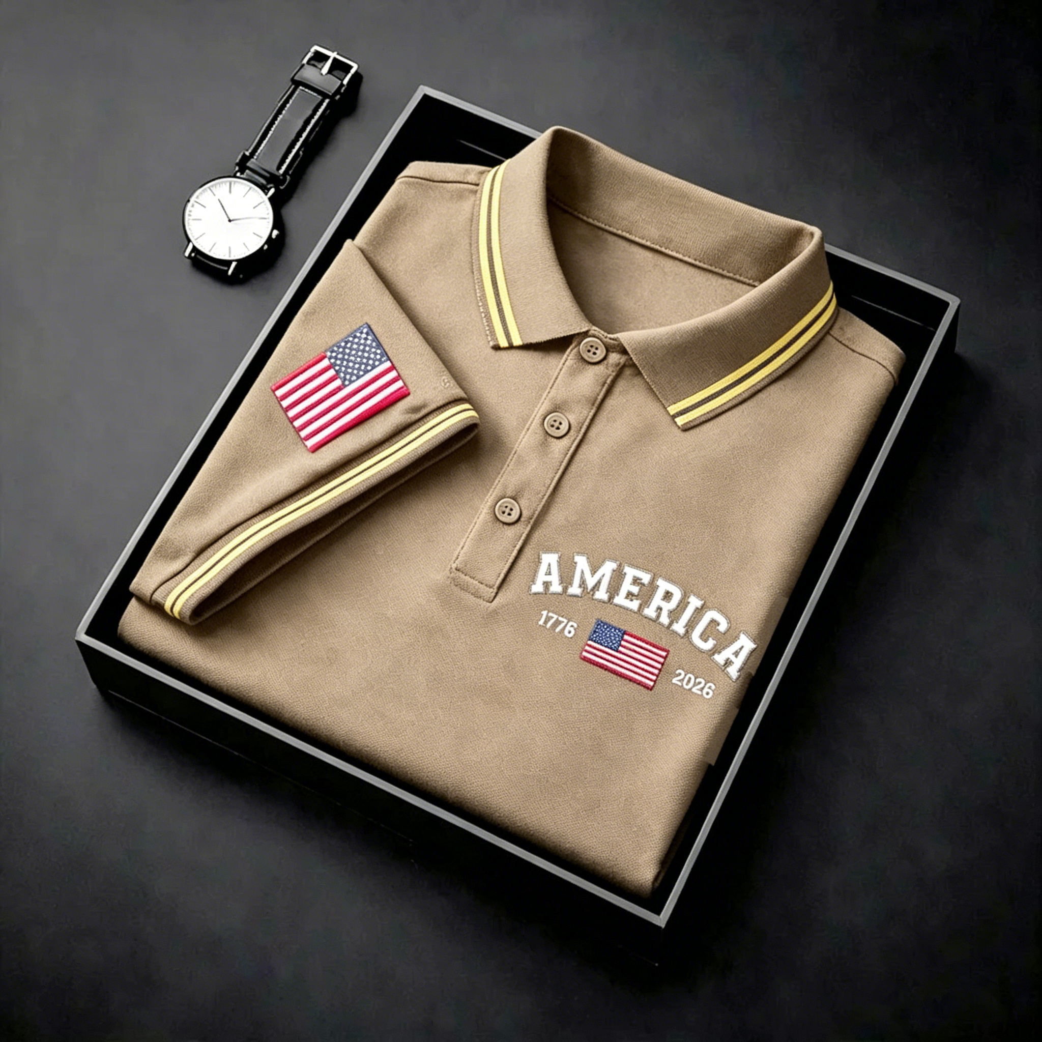 Men's USA Flag Golf Club Embroidered Polo Shirt - Patriotic Performance