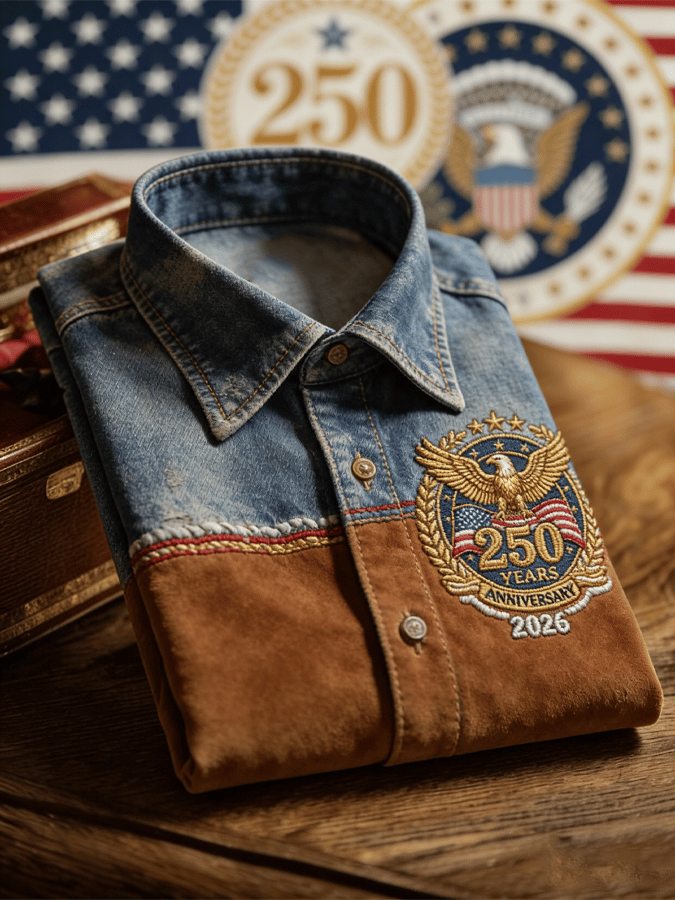 Men's Retro American 250th Print Short-Sleeved Shirt
