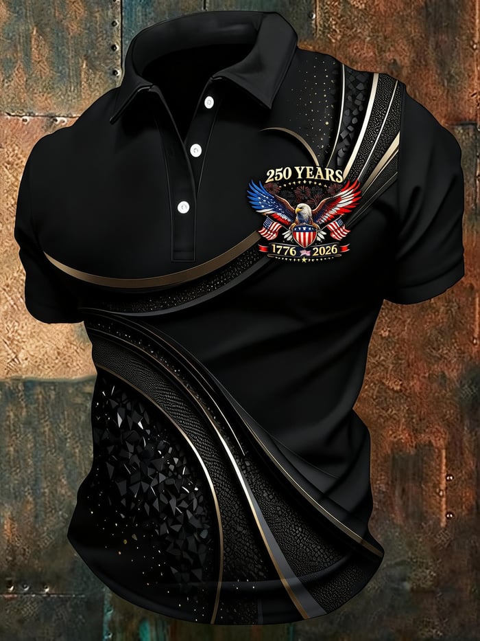 Men's Vintage 250th Anniversary Print Casual Polo Shirt