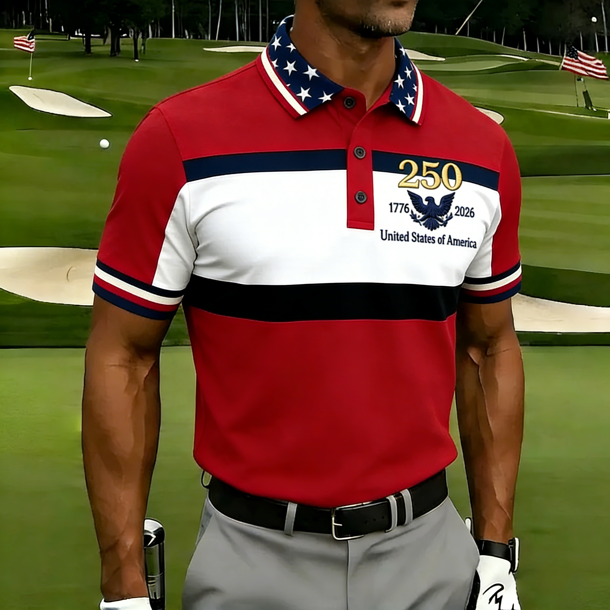 Men's 250th USA Flag Gradient Golf Polo
