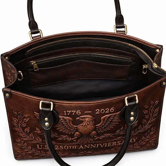 U.S. 250th Anniversary Leather Tote Bag - Embossed Bald Eagle Heritage Design