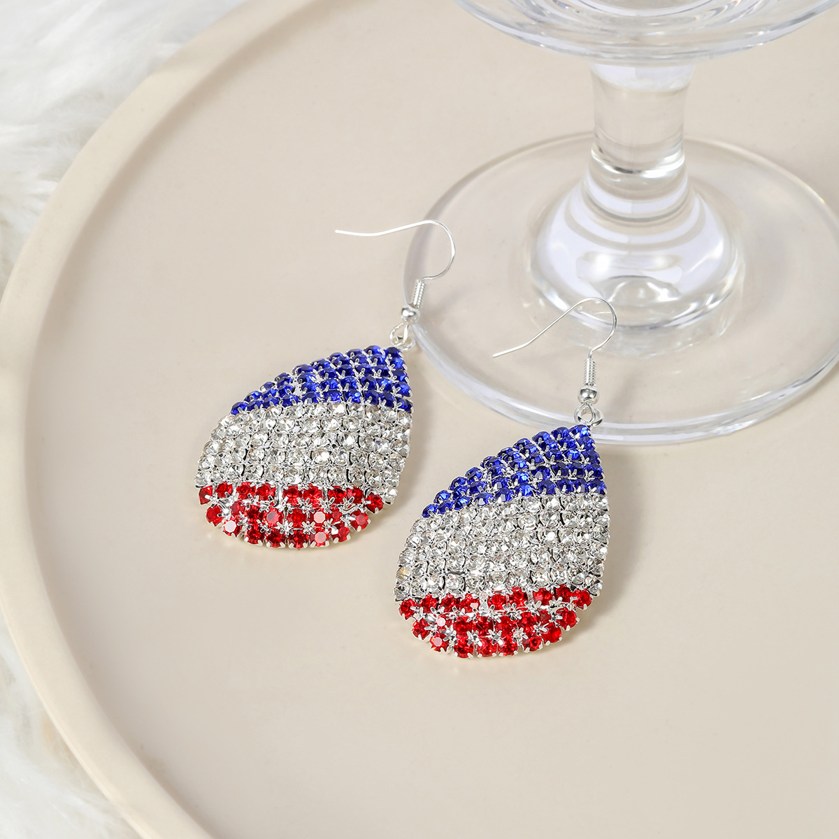 Patriotic Red White Blue Drop Earrings
