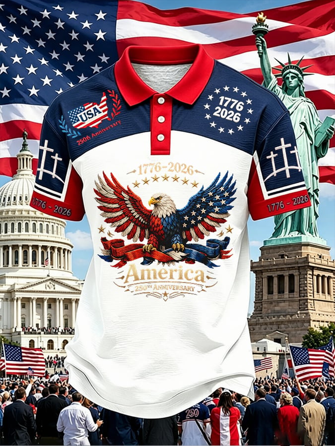 Men's America's 250th Anniversary Faith Christian Cross Print POLO Shirt