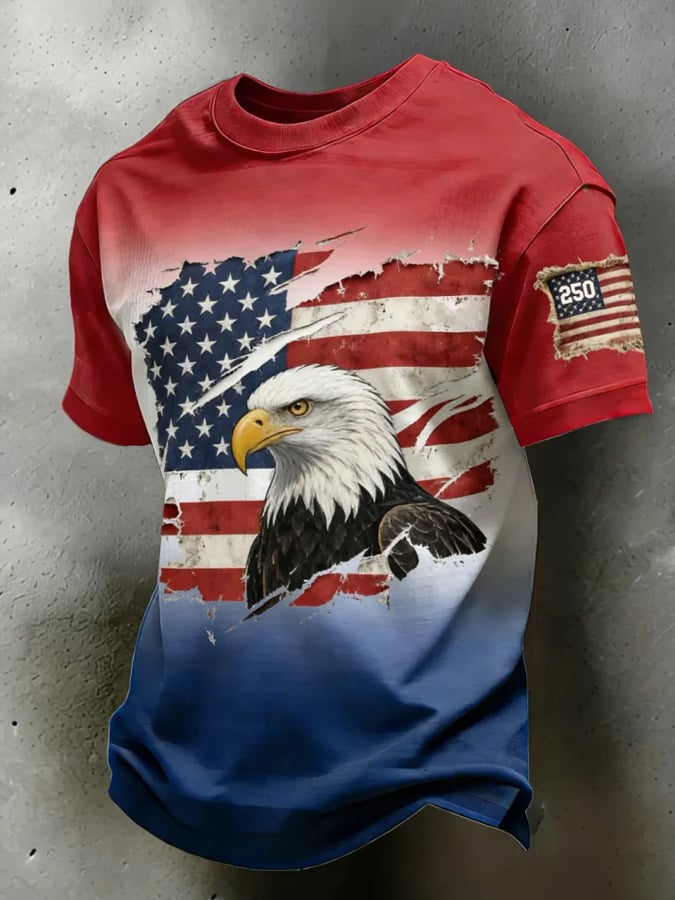 Men's Casual American 250th Anniversary Print Waffle Knit T-shirt