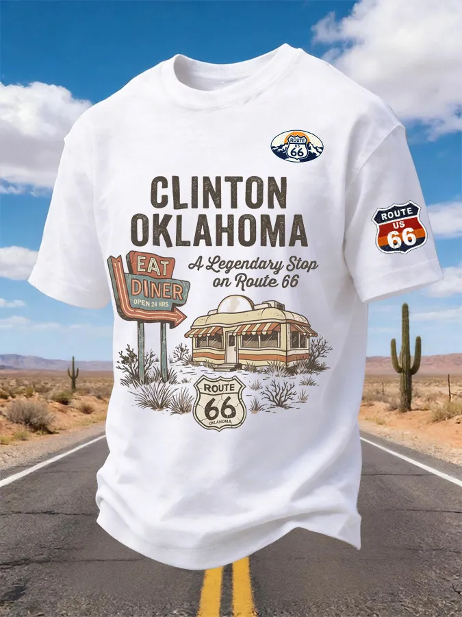 Men's Clinton Oklahoma Route 66 Diner Printed Short-sleeved T-shirt