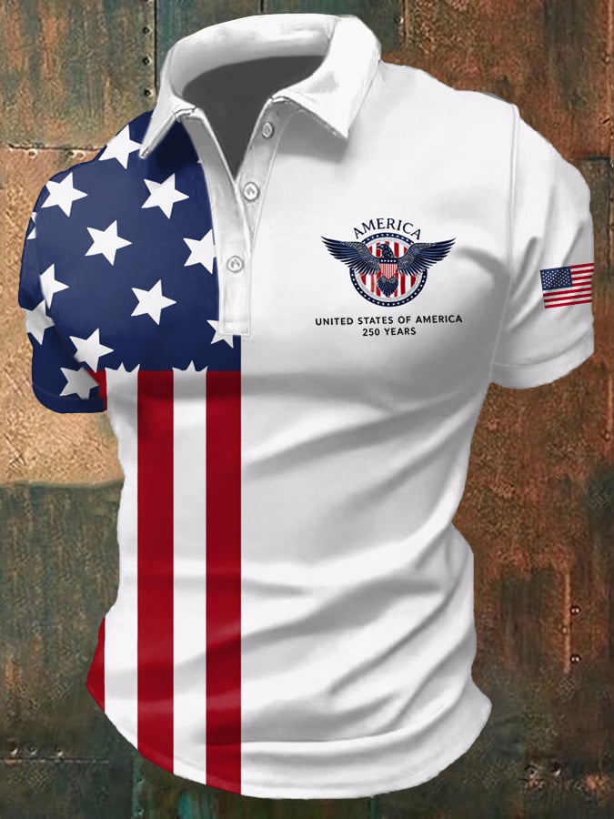 Men's America 250th Anniversary Print Casual Polo Shirt