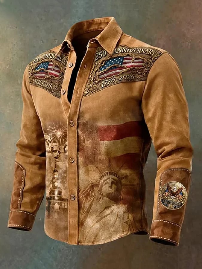 Men'S Casual American 250th Anniversary Printed Shirt