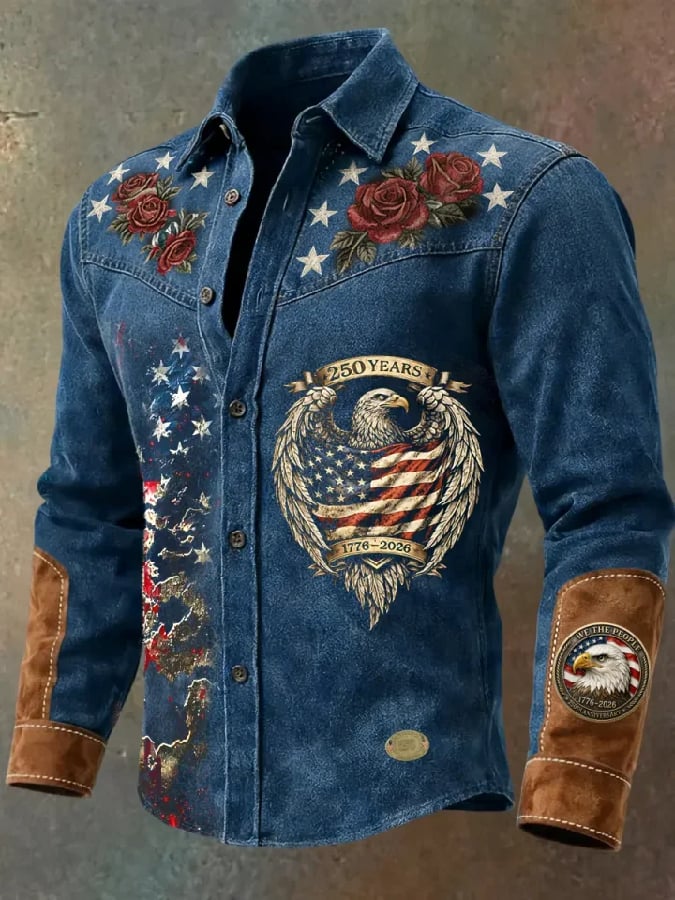 Men'S Casual American 250th Anniversary Printed Shir