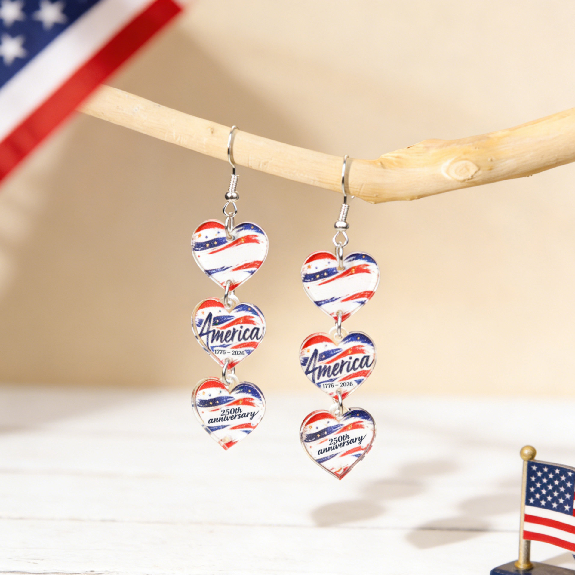 USA 250th Anniversary Patriotic Acrylic Earrings Set