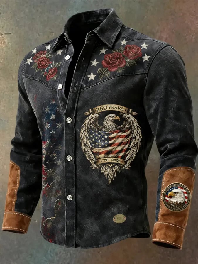 Men'S Casual American 250th Anniversary Printed Shir
