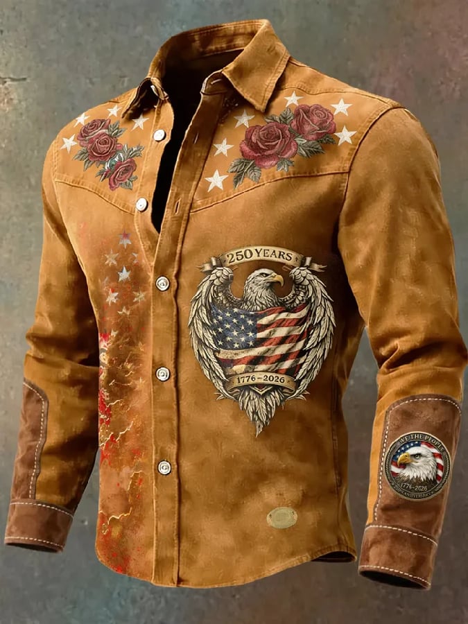 Men'S Casual American 250th Anniversary Printed Shir