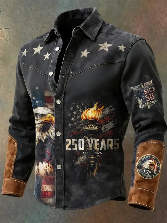 Men'S Casual American 250th Anniversary Printed Shirt