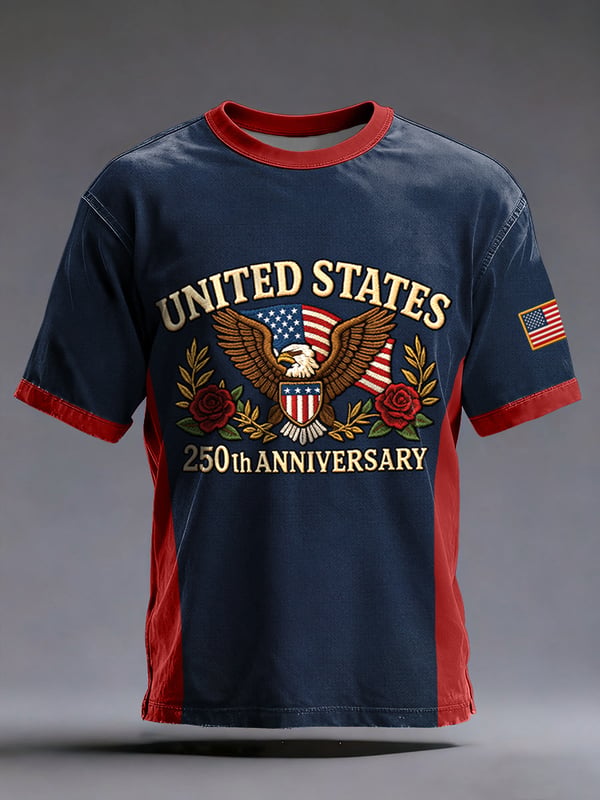 Men'S Casual American 250th Anniversary Print Short-Sleeved T-Shirt