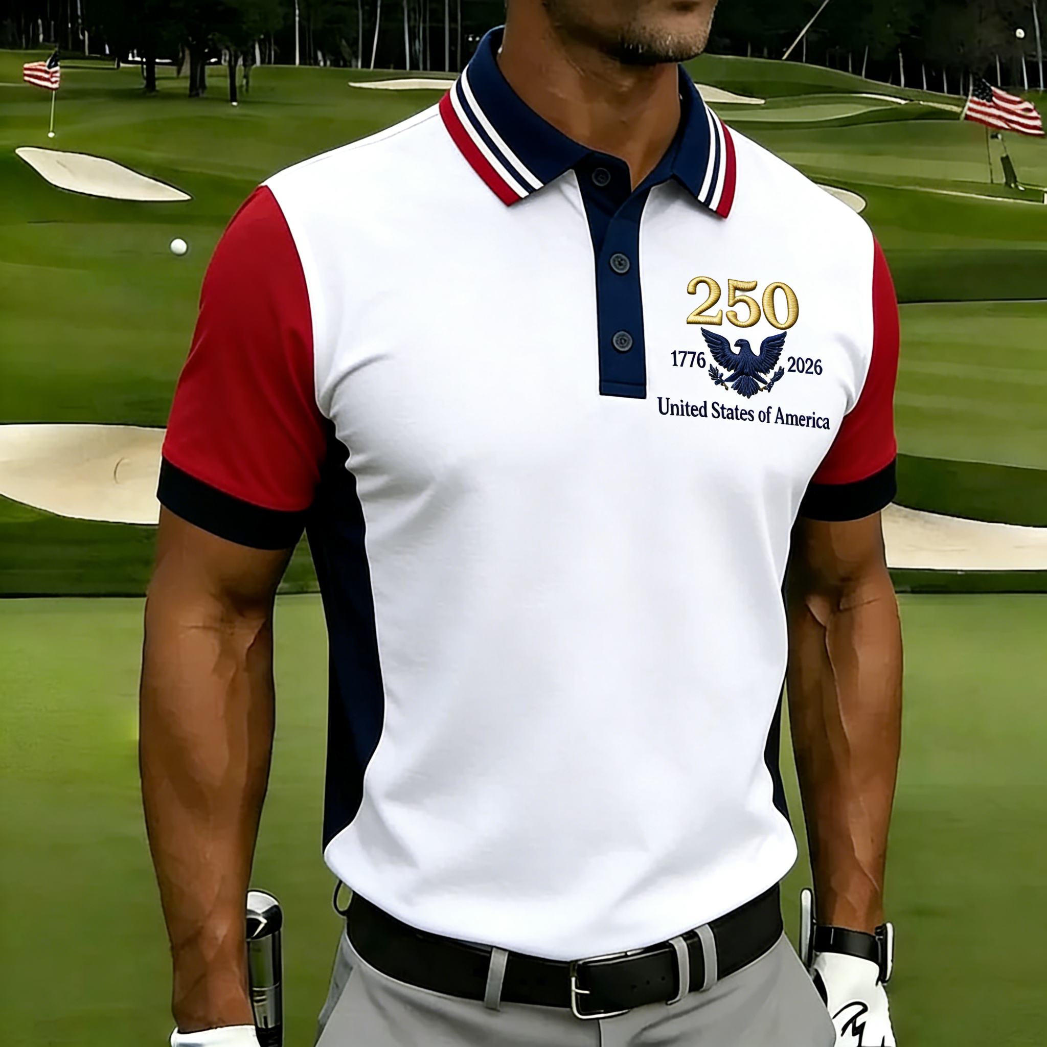 Men's 250th USA Flag Gradient Golf Polo
