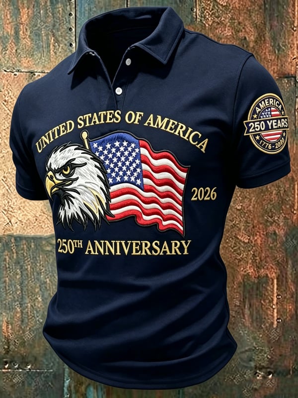 USA 250th Anniversary Semiquincentennial Eagle Flag Fourth of July Polo Shirt