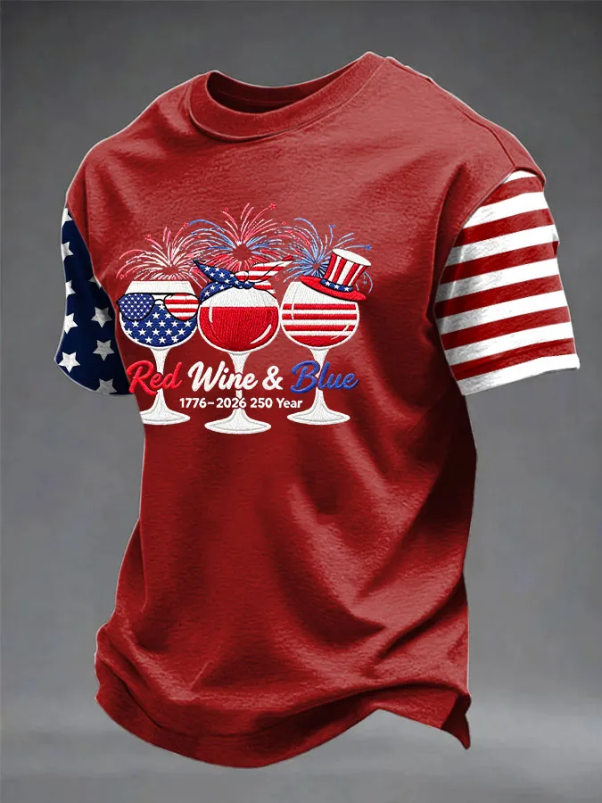 Men's Retro 1776–2026 250 Year Red Wine & Blue Printed Top