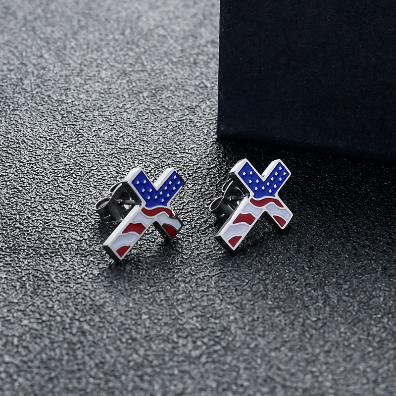 USA Flag Cross Stud & Dangle Earrings