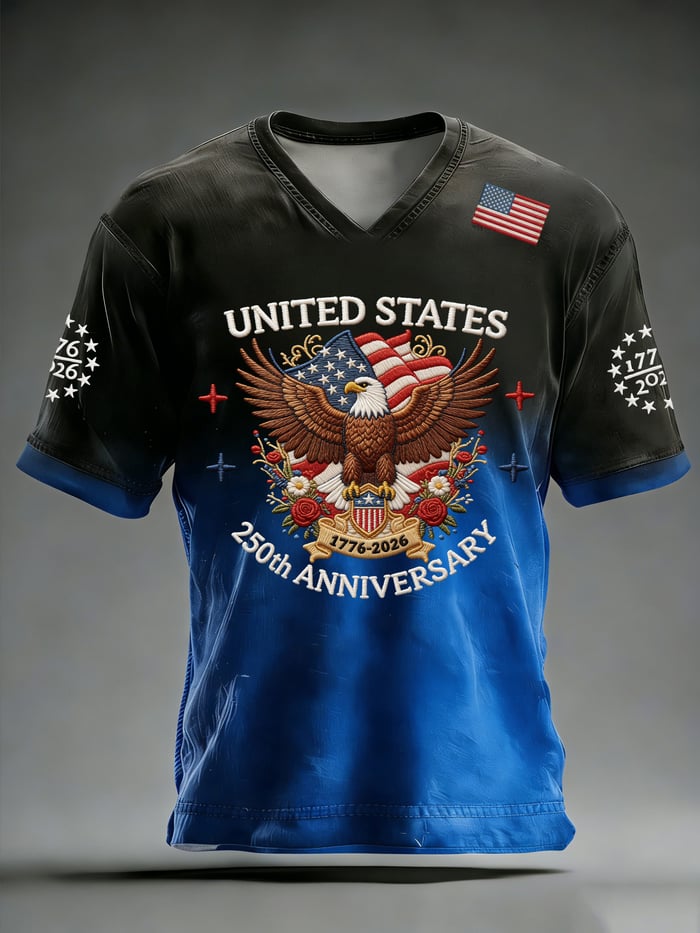 Men's 250th Anniversary National Flag Print Casual Short Sleeve T-Shirt for Summer