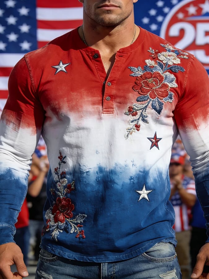 Men's American 250th Anniversary Commemorative Print Henley Shirt